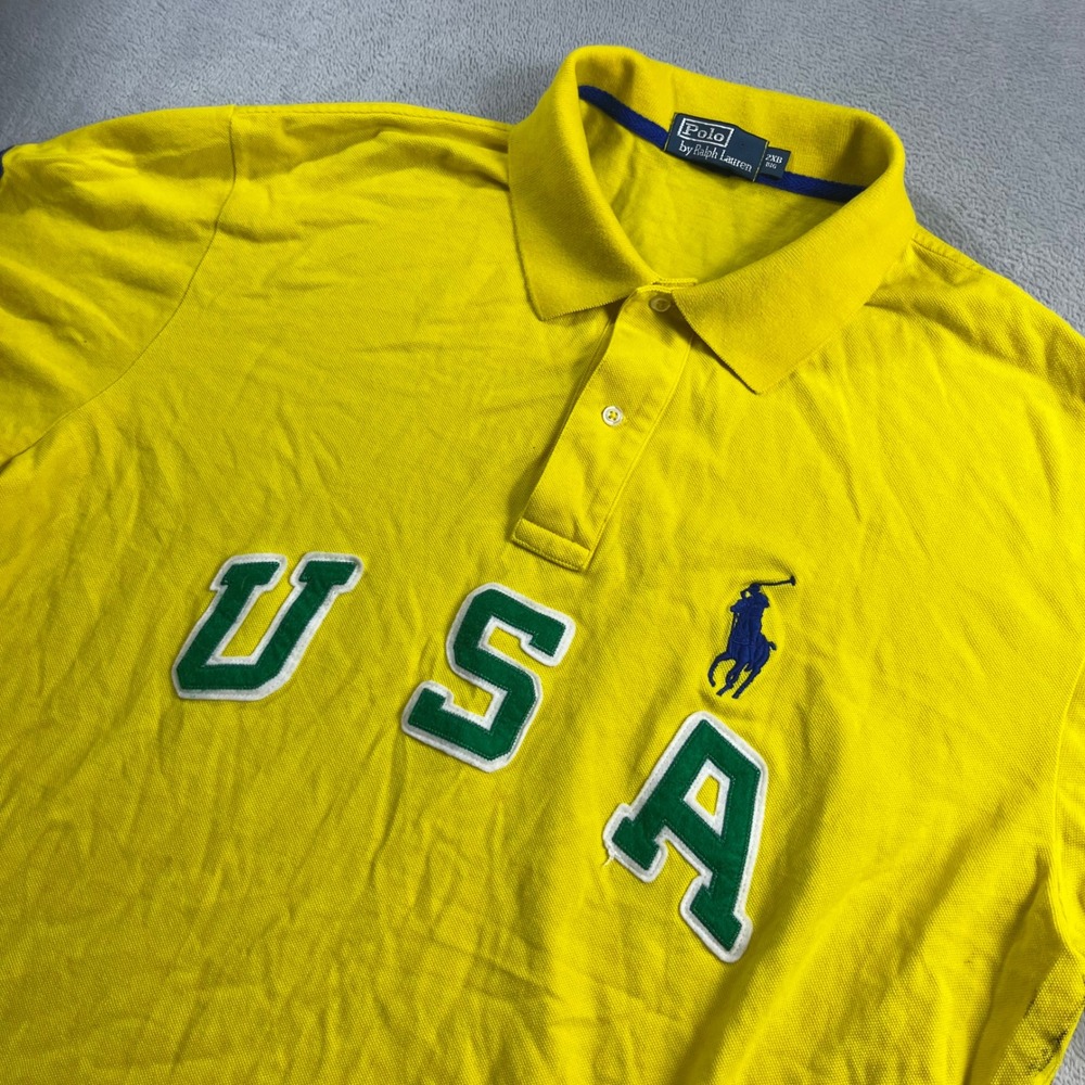 Polo Ralph Lauren USA Polo Shirt Mens 2XB Big Yellow Short Sleeve Pony Logo